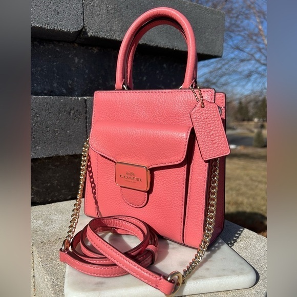 Coach Handbags - Coach Mini Pepper Taffy Pink Pebble Leather Crossbody NWOT